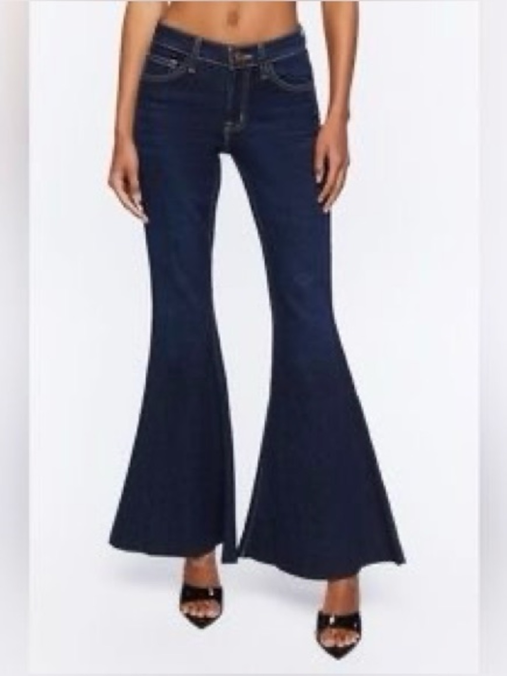 Forever 21 dark denim extreme flare bell bottoms slim fit mid rise jeans size 30